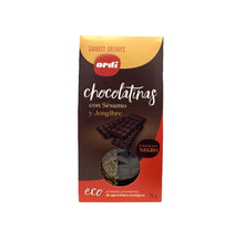 Carregar imatge al visor de la galeria, Xocolatines 70% cacau amb sèsam i gingebre 70g