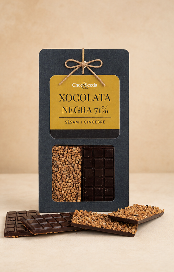 Xocolatines 70% cacau amb sèsam i gingebre 70g